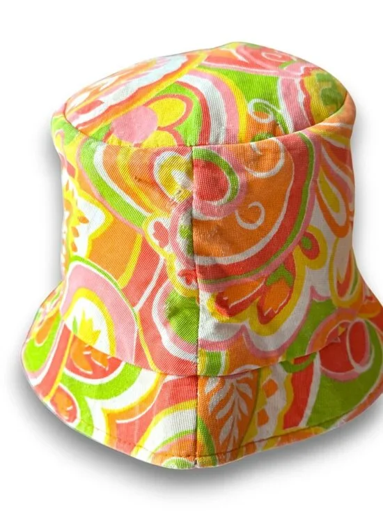 Vintage 1960s Sun Hatter of Florida Bucket Hat Psychedelic Paisley Mod Pink Oran - Picture 5 of 10